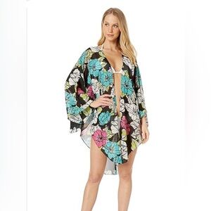 Betsey Johnson Multicolor Floral Kimono Cover Up Boho OSFA
